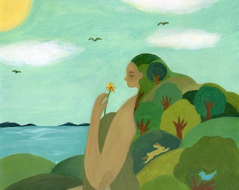 Giclee art print titled &#39;Gaia Spirit&#39; - nature goddess, mother earth painting, woman in nature