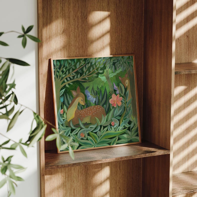 Peace in the Forest - Deer Wall Art, Woodland Animal Painting image 6
