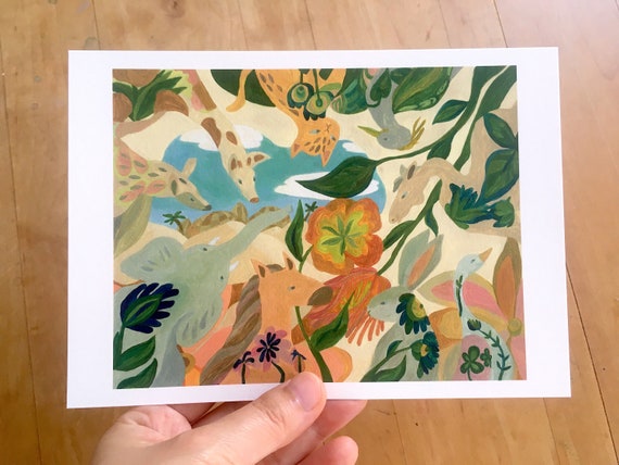 Animal Oasis - Whimsical Animal Art Print, Nature Inspired Decor