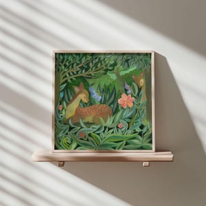 Peace in the Forest - Deer Wall Art, Woodland Animal Painting image 2