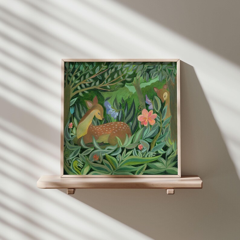 Peace in the Forest - Deer Wall Art, Woodland Animal Painting image 2