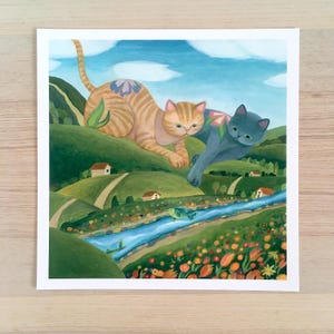 Cat's Paradise - Whimsical Cat Wall Art, Cottagecore Cat Decor image 2