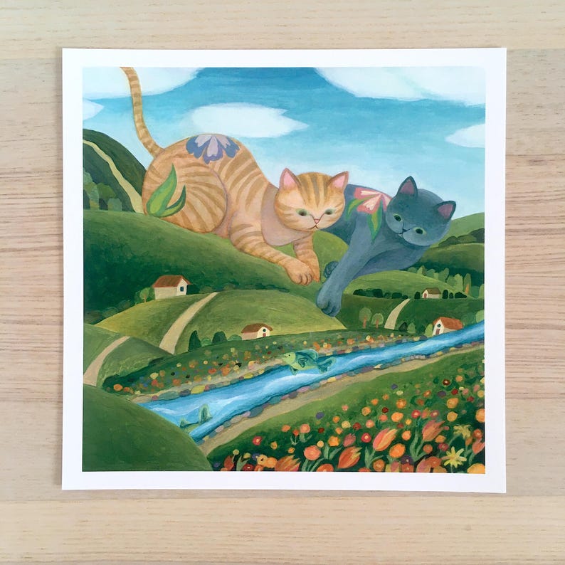 Cat's Paradise - Whimsical Cat Wall Art, Cottagecore Cat Decor image 2