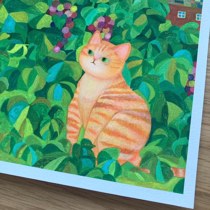 Giclee Art Print Titled cat in the Grapevine Cat in the Garden, Cat