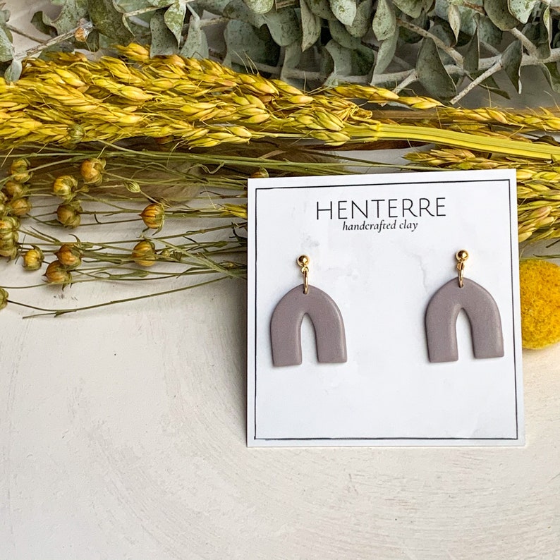 Stone gray neutral polymer clay earrings cathedral arch