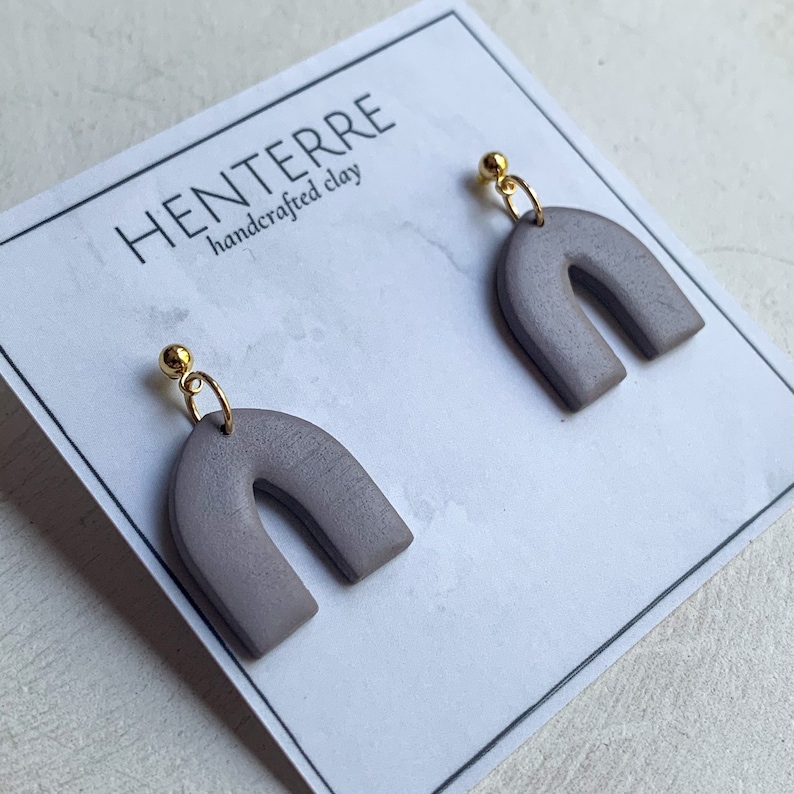 Stone gray neutral polymer clay earrings cathedral arch