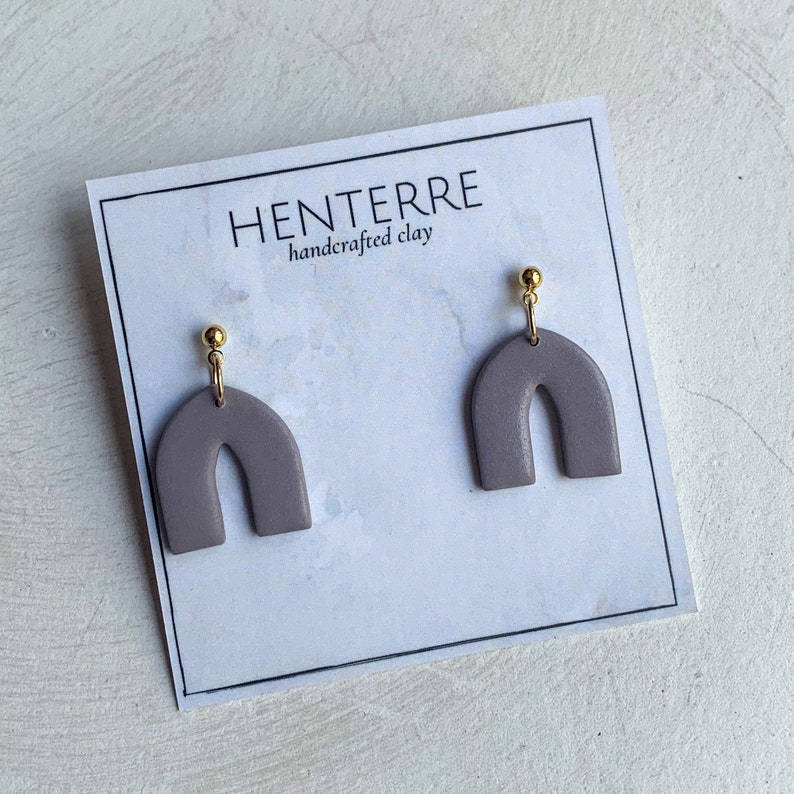 Stone gray neutral polymer clay earrings cathedral arch