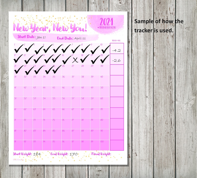 100 days of keto new years tracker planner printable etsy