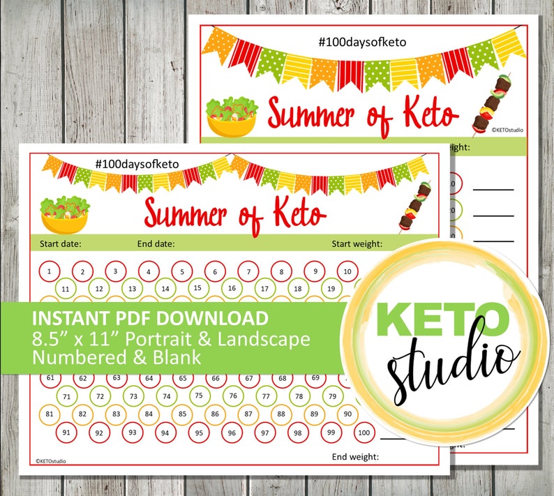 Summer 100 Days of Keto Tracker Planner Printable Calendar Etsy