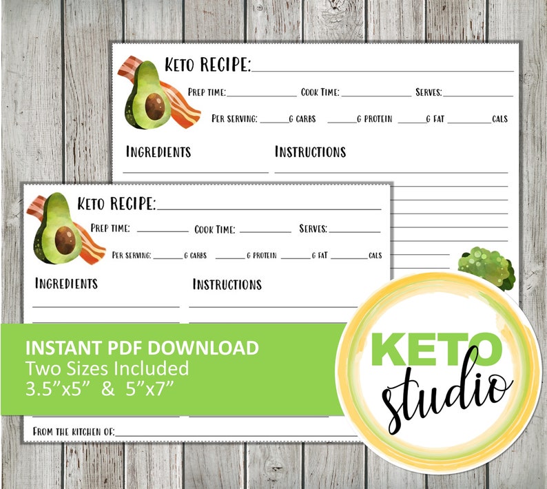 Keto Printable Recipe Cards Two Sizes Included Keto Foods - Etsy