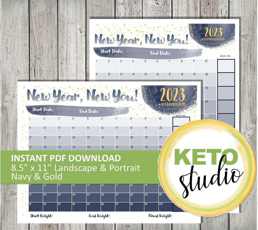 100 Days of Keto, New Year Tracker, Planner, Printable Calendar, Navy ...