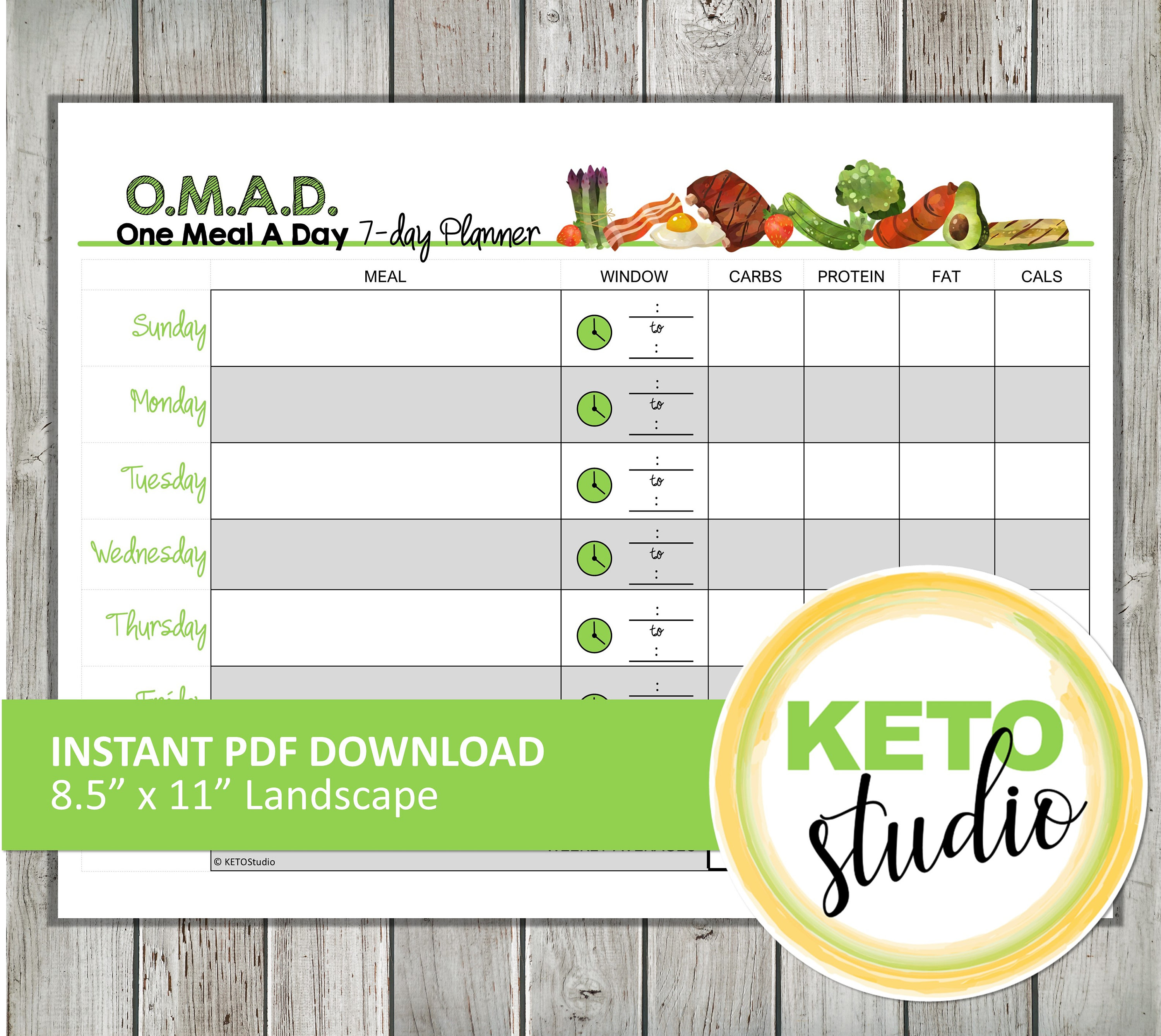 OMAD One Meal A Day Planner, Tracker, 7day Weekly Calendar Menu Etsy