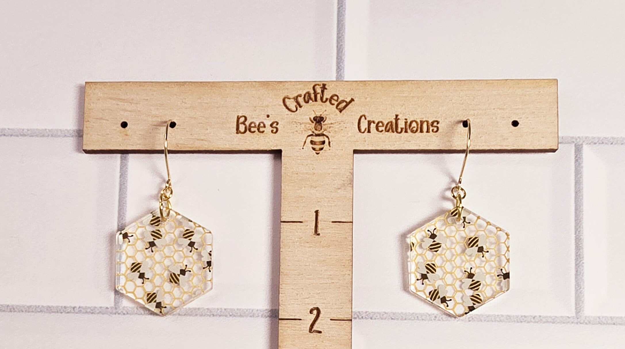 Bee & Honeycomb Geometric Hexagon Drop Earrings For Women - Dangle Prom Party Jewelry Gift - View #8