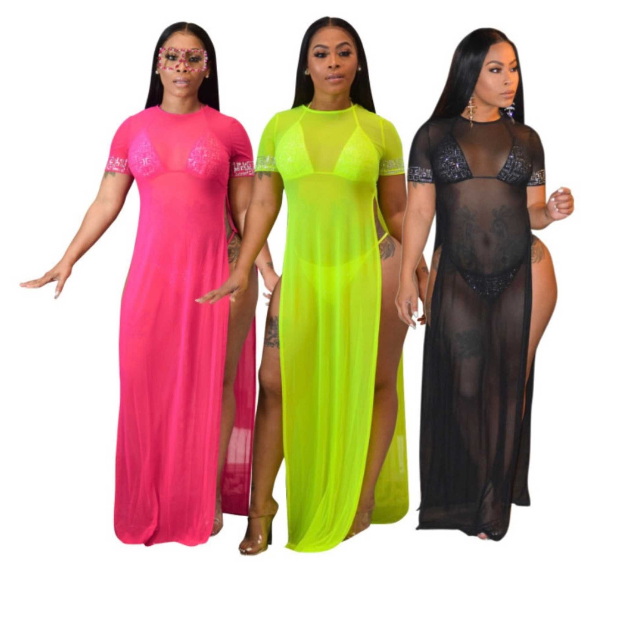 neon green beach cover up