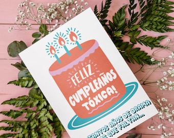 Orange Feliz cumpleaños toxica! Por tantos anos de drama y los que faltan / Tarjeta para ella / Instant Download JPG / A7 Card Template