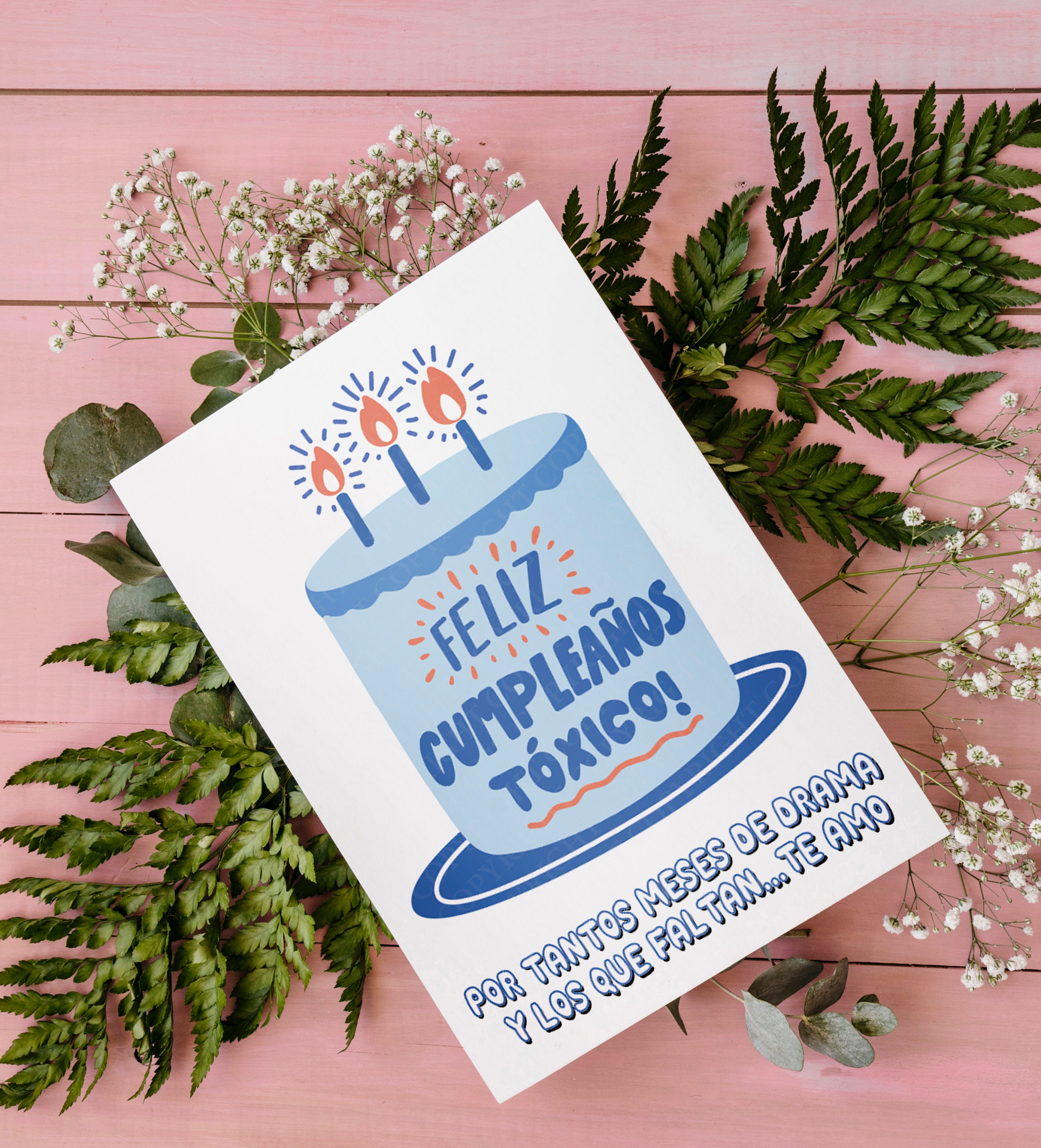 Feliz cumpleaños tóxico! Por tantos meses de drama y los que faltan / Te amo / Tarjeta para el / Instant Download JPG / A7 Card Template