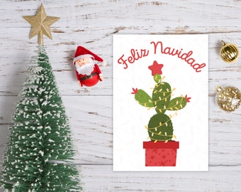 Feliz Navidad 2020 / Spanish Christmas Card / Cactus card / Spanish Digital Download /Spanish Holiday Card / Blank card / tarjeta de navidad