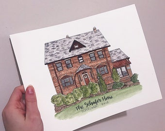 Custom Building Portrait, Personalized House Warming Gift, Watercolor House Painting, House Illustration, 8x10