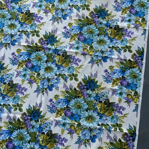 Vintage Thick Cotton Style Fabric Run - Vibrant Floral Bouquet Print Blue Purple Green 60's 70's Sewing & Upholstery Fabrics Remnants Pieces