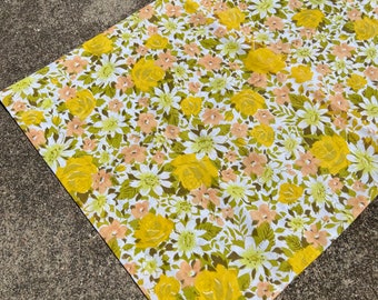 Vintage Flower Power Pillow Case - Retro Floral Print Yellow Pink Green White  - 60's 70's Mid Century Pillowcases Bed Linen