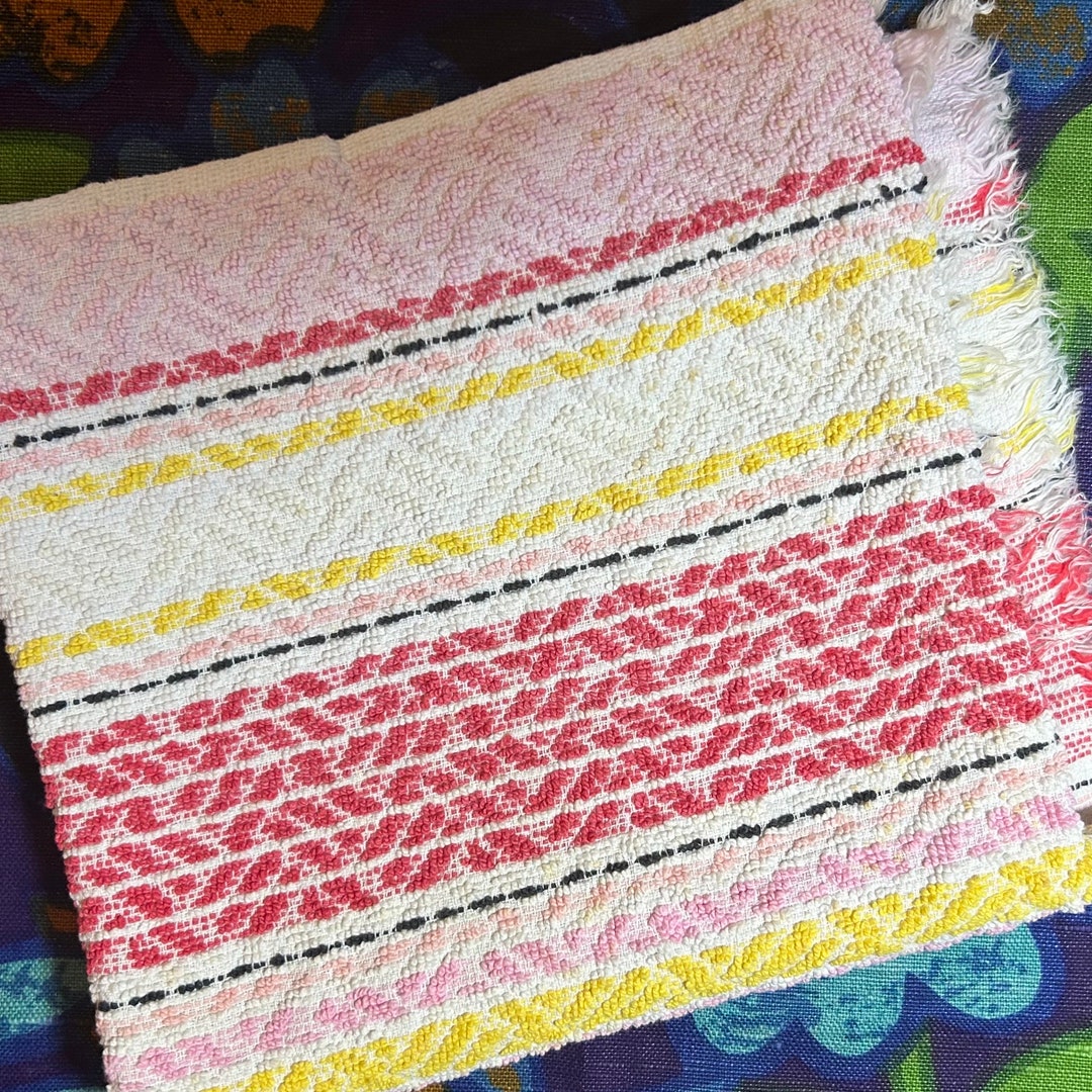 Vintage Colourful Striped Design Cotton Towel Retro Bath Towels Pinks