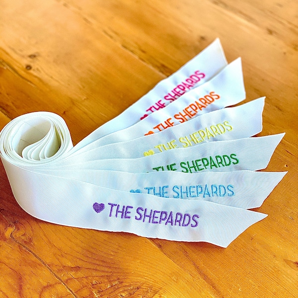 Personalized Embroidered Gift Tag Ribbons (set of 5 pieces of ribbon)