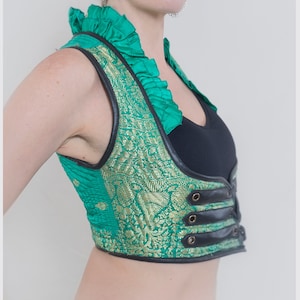 BELLA Tribal choli Shiny Green underbust vest Burning Man Costume Belly Dance dance wear steampunk gothic, Tribal Fusion, larpers,victorian