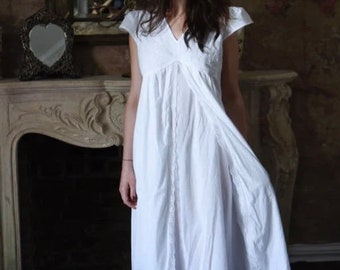 Romantic White Cotton Nightdress Boho Style