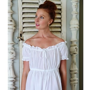 Ladies White Cotton Short Sleeve Nightdress With Ruched Neckline Nightwear Nighty