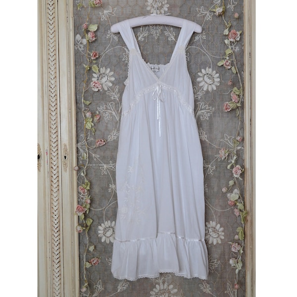 Strappy White Cotton Nightdress Vintage Style Boho Romantic Honeymoon