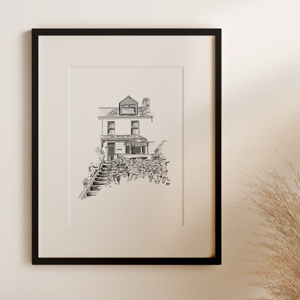 Custom House Print - Black and White