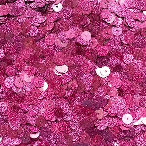 Glitter Sequin | 6mm Fuschia Glitter Sequin | Flat Round Sequin | Glitter Sequin | Centre Hole Sequin