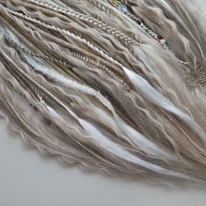 Beige & White Crochet DE Dreadlocks: Curly Braided Synthetic Hair Extensions