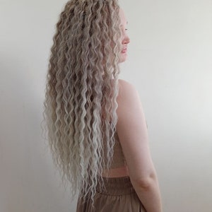 DE wave curly dreads crochet (double ended dreadlocks) ombre brown gray-beige curly fake hair extensions soft kanekalon