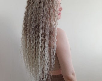 DE wave curly dreads crochet (double ended dreadlocks) ombre brown gray-beige curly fake hair extensions soft kanekalon