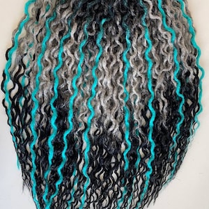 DE curly crochet dreads \ double ended wave dreadlocks ombre black-silver-black  -  fake hair extensions soft kanekalon