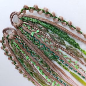 Dreads on hairband | Crochet Dreadlocks spring2| Sythetic set + macrame clip| Forest Witch Green Brown Fairy Hipppie Nature