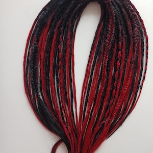 DE soft crochet dreads ombre black red and clear black + braids (fake hair extensions synthetic kanekalon)