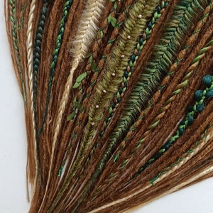 DE dreads crochê dreadlocks macios de duas pontas marrom, cor de pântano, tranças escandinavas de floresta, miçangas, fio de folhagem, tranças texturizadas