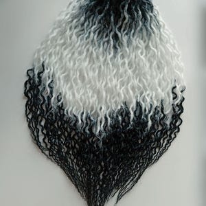 DE curly crochet dreads \ double ended wave dreadlocks ombre black-white-black  -  fake hair extensions soft kanekalon
