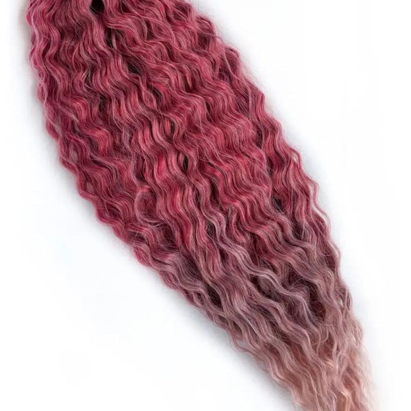 DE wave curly dreads crochet (double ended dreadlocks) ombre dirty pink, curly fake hair extensions soft kanekalon