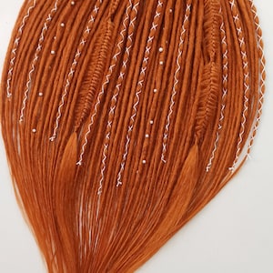 DE dreads crochet (double ended dreadlocks) ginger fake hair extensions soft synthetic kanekalon scandinavian braids, beads
