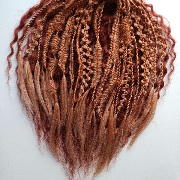 DE lockige gehäkelte Dreads + doppelendige Textur Zöpfe Mix Kupfer Bronze Ginger Wave Kunsthaarexpans soft kanekalon