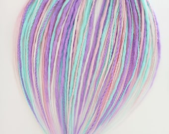 Luminescent Double ended dreadlocks mix color mint, lilac, white, light pink - fake hair extensions