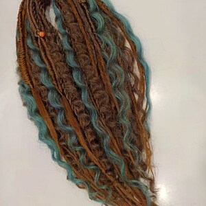 DE curly crochet dreads + dreads + braids \ wave double ended dreadlocks brown, green, copper (ginger) - fake hair extensions