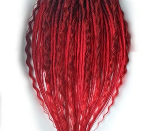 DE curly crochet dreads + double ended curly dreads ombre dark red (vinous)- red, wave fake hair extensions soft kanekalon, hand-made dreads