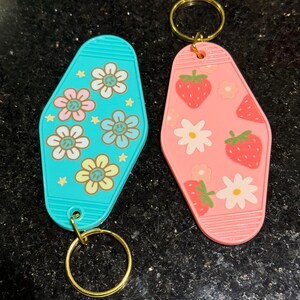 Floral Strawberry Motel Keychain: Custom Acrylic Vintage Style