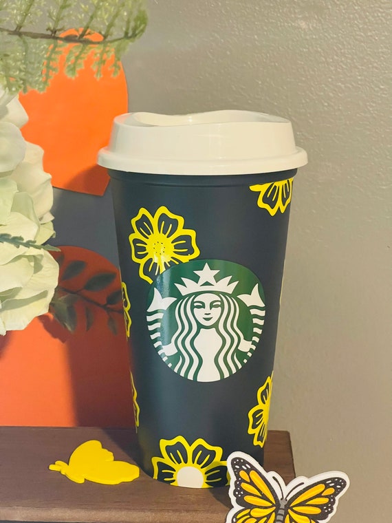 Starbucks Reusable Cup: Yellow Daisy Design, 16oz Hot Cup - Etsy