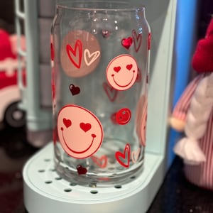 Heart Smiley Face Iced Coffee Glass: Retro Style Libbey Cup