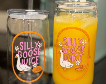 Silly Goose Juice Cup Set: Glass and Acrylic with Lid & Straw